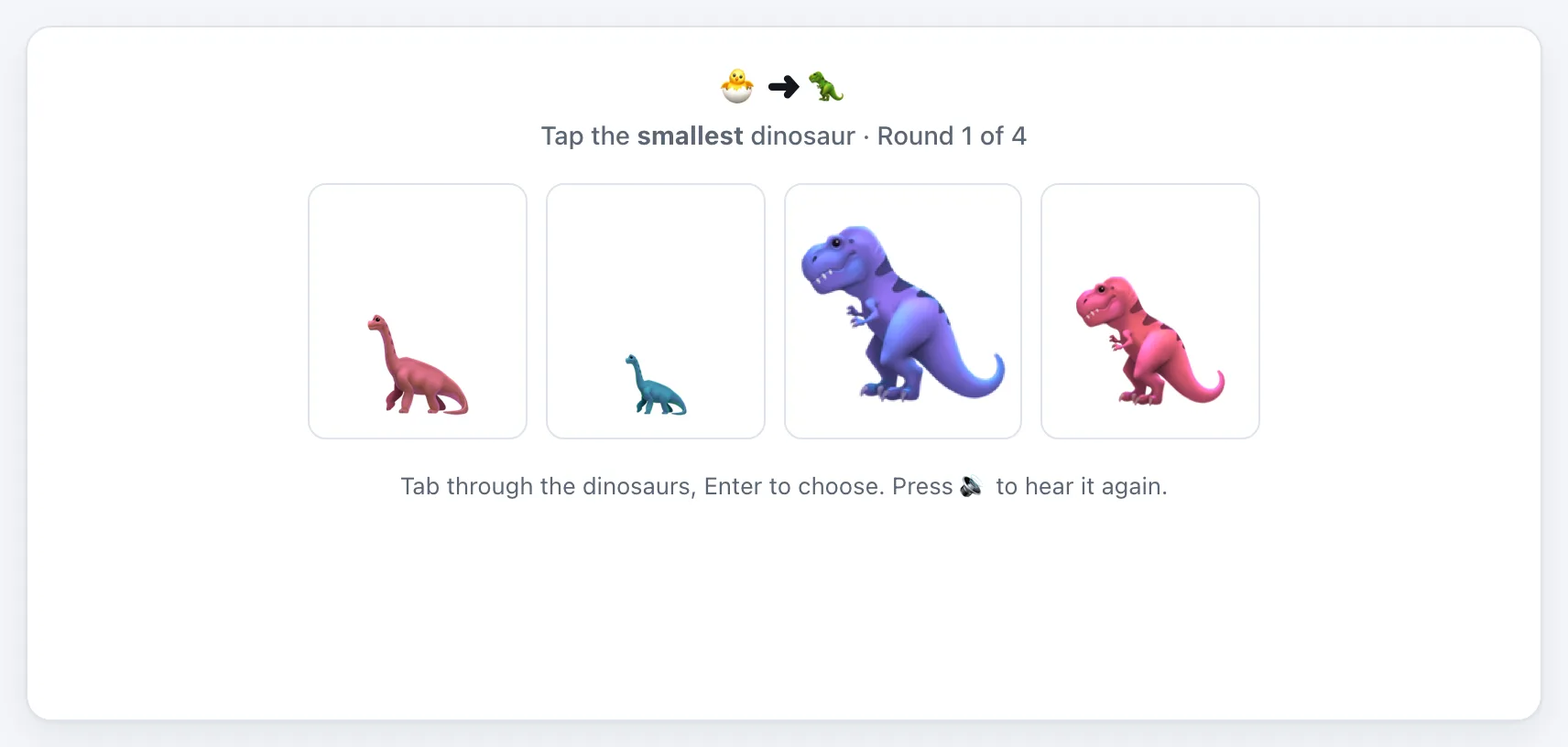 Dinosaur Size Order gameplay