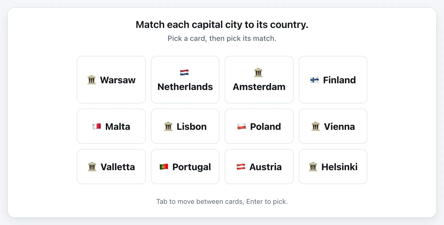 Capitals of Europe gameplay