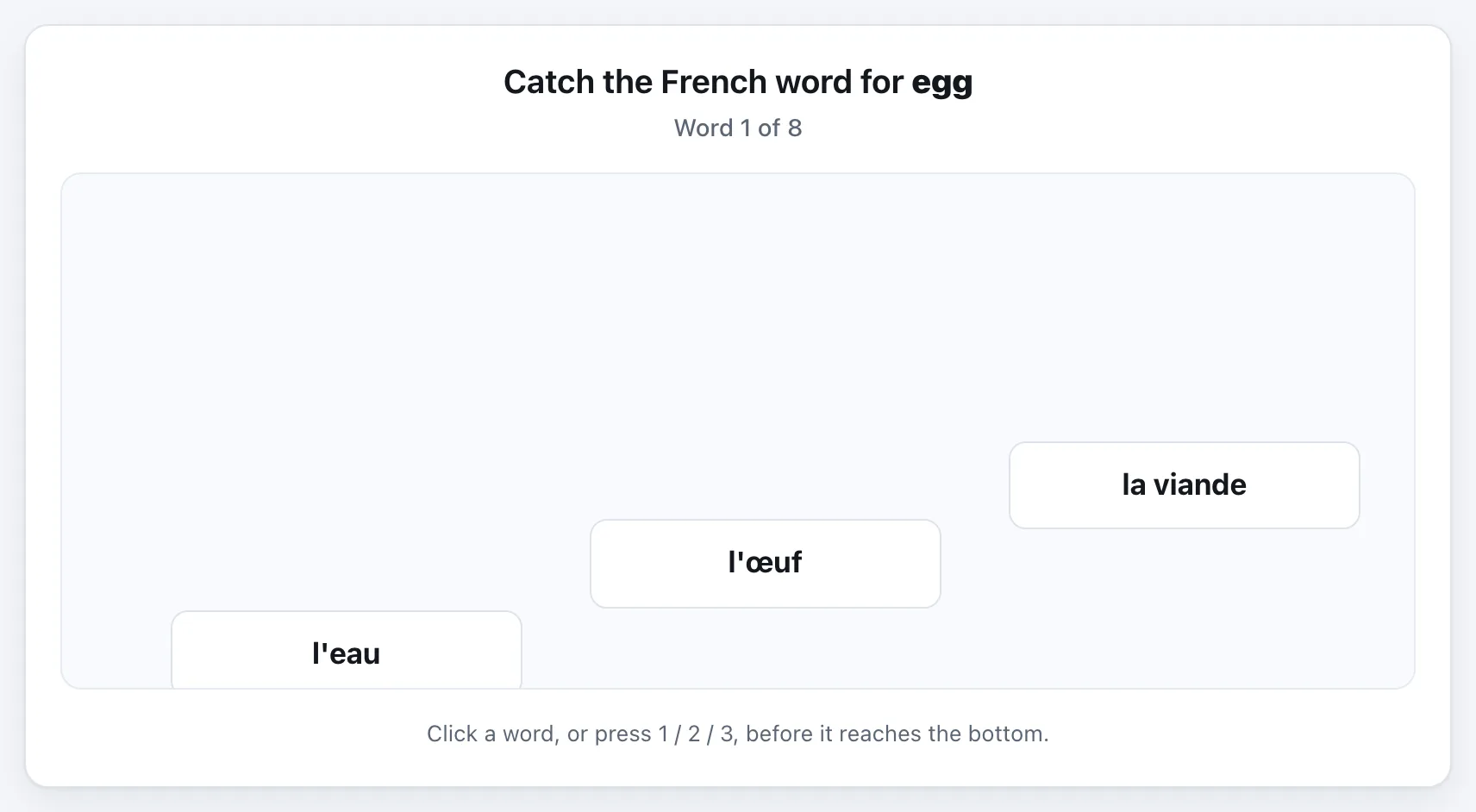 French Food Words: Catch It gameplay