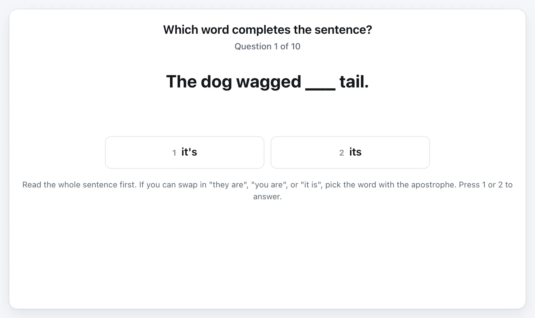 Which Homophone? gameplay