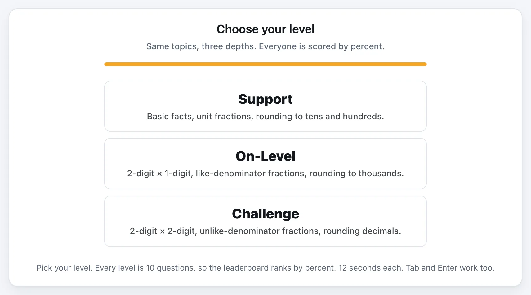 Multi-Level Math Review gameplay