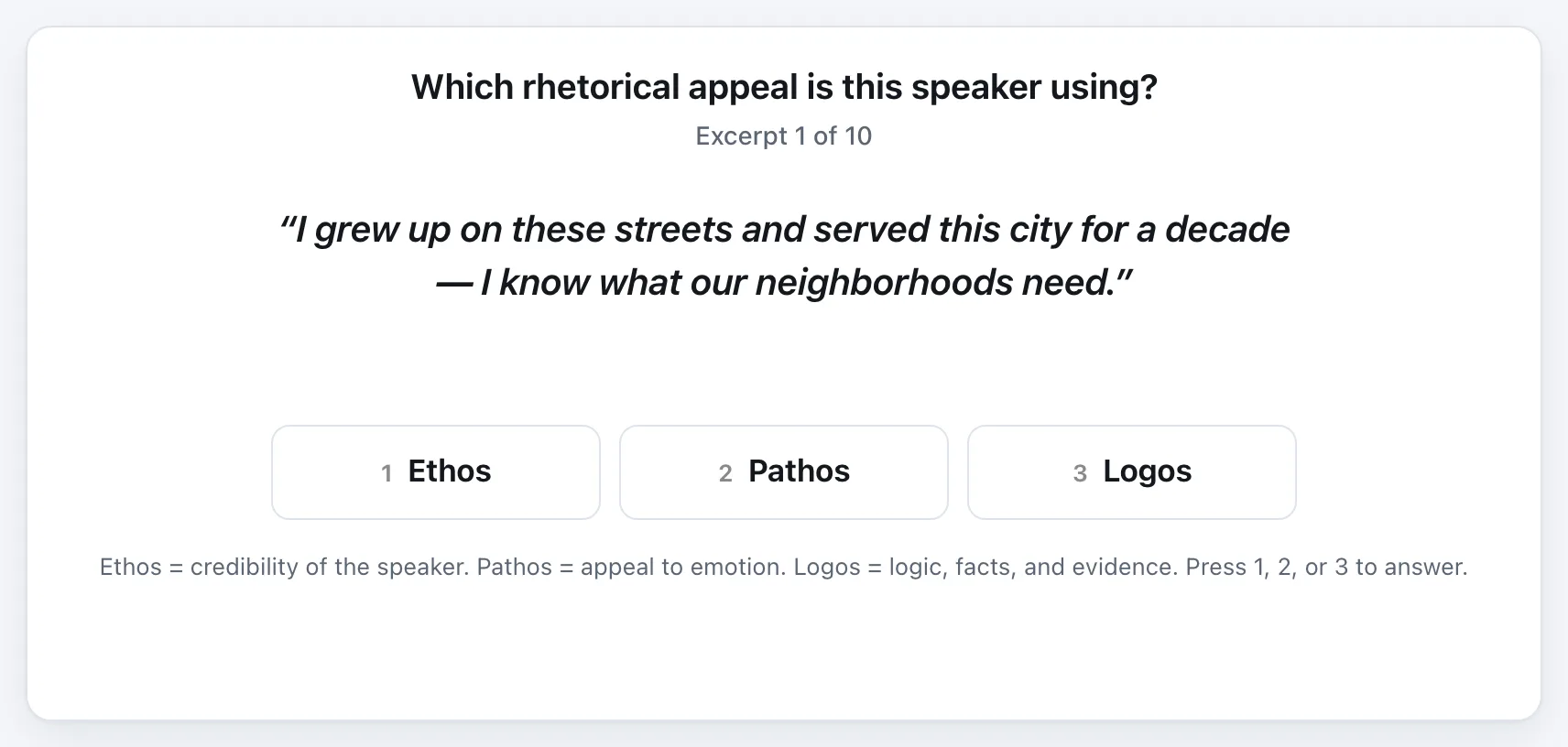 Ethos, Pathos or Logos? gameplay