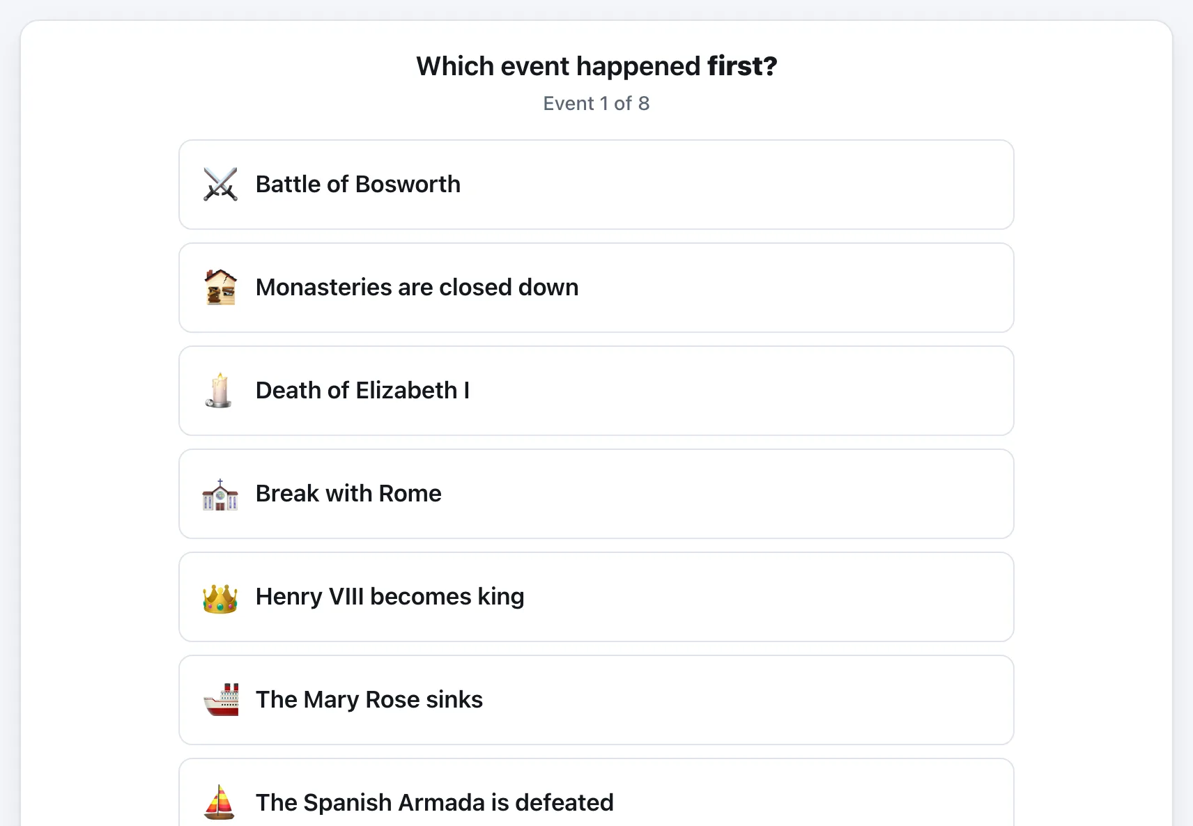Tudor Timeline gameplay